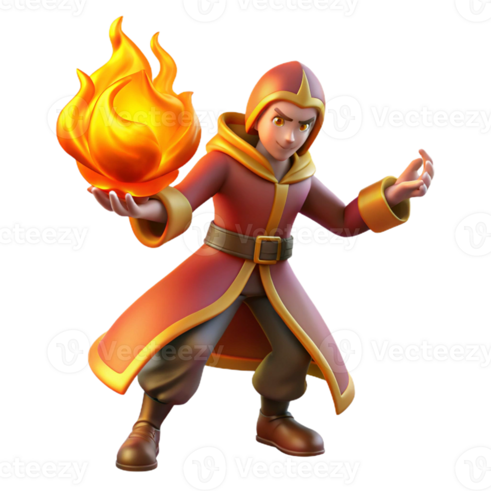 wonderful contemporary 3D Render Fire Wizard Fantasy Character professional png