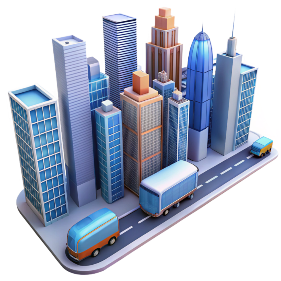 wonderful contemporary Urban Transportation Cityscape Model with Vehicles premium png