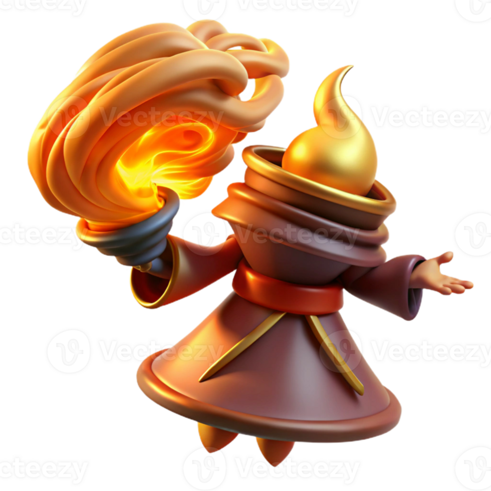 serene minimalist 3D Render Fantasy Wizard with Fire high quality png