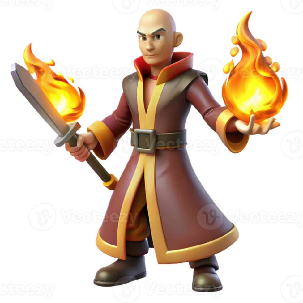 wonderful traditional 3D Render Fire Mage Cartoon Character Illustration genuine png