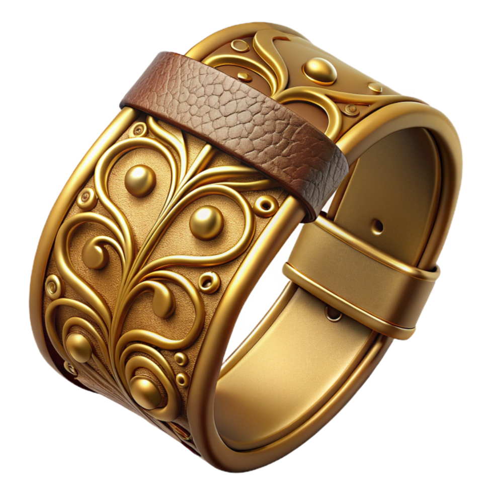 stunning abstract Ornate Gold Bracelet with Leather Strap professional png