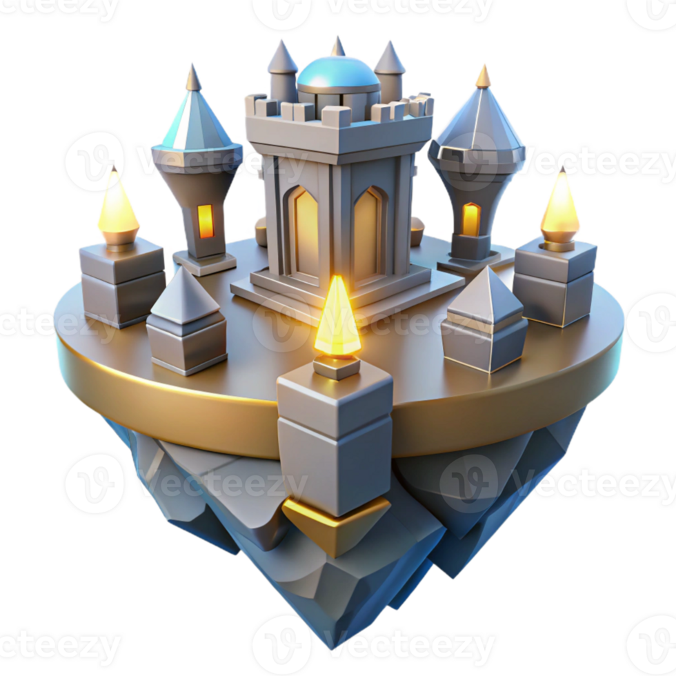 stunning artistic Fantasy Island Castle 3D Render professional png
