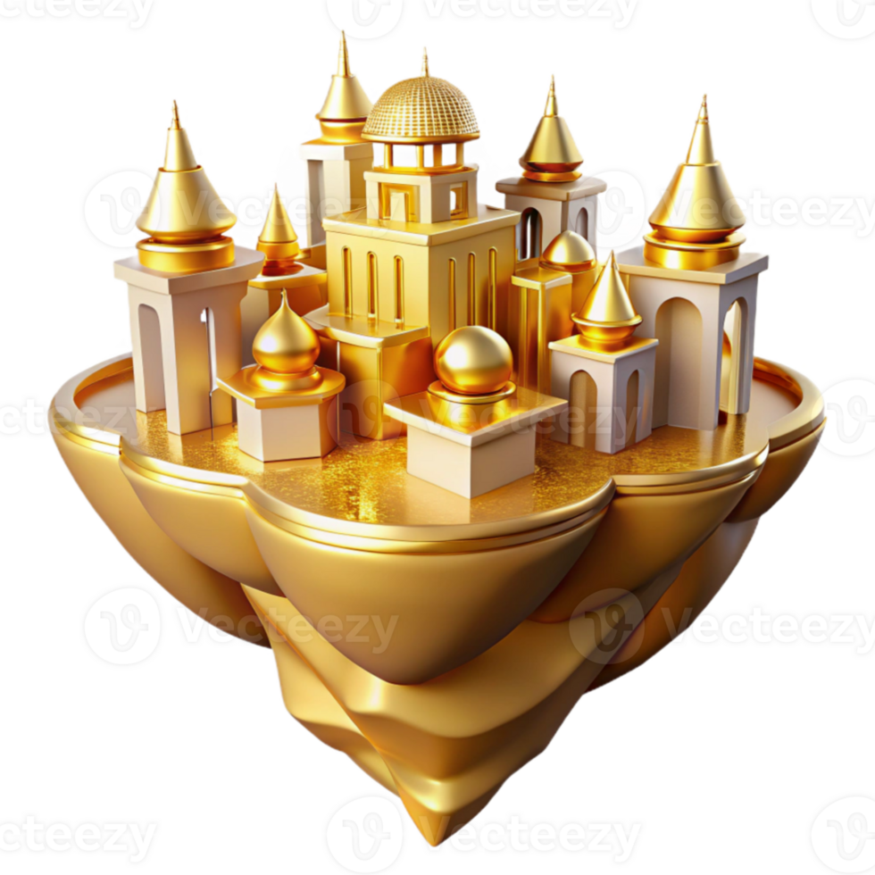 elegant creative Golden City Island 3D Render 4K png