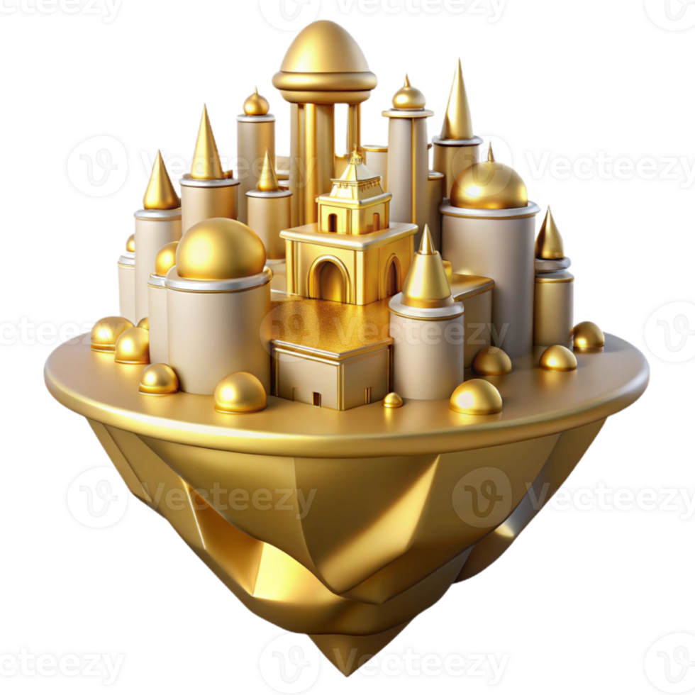 magnificent rustic Golden City Island 3D Render exclusive png