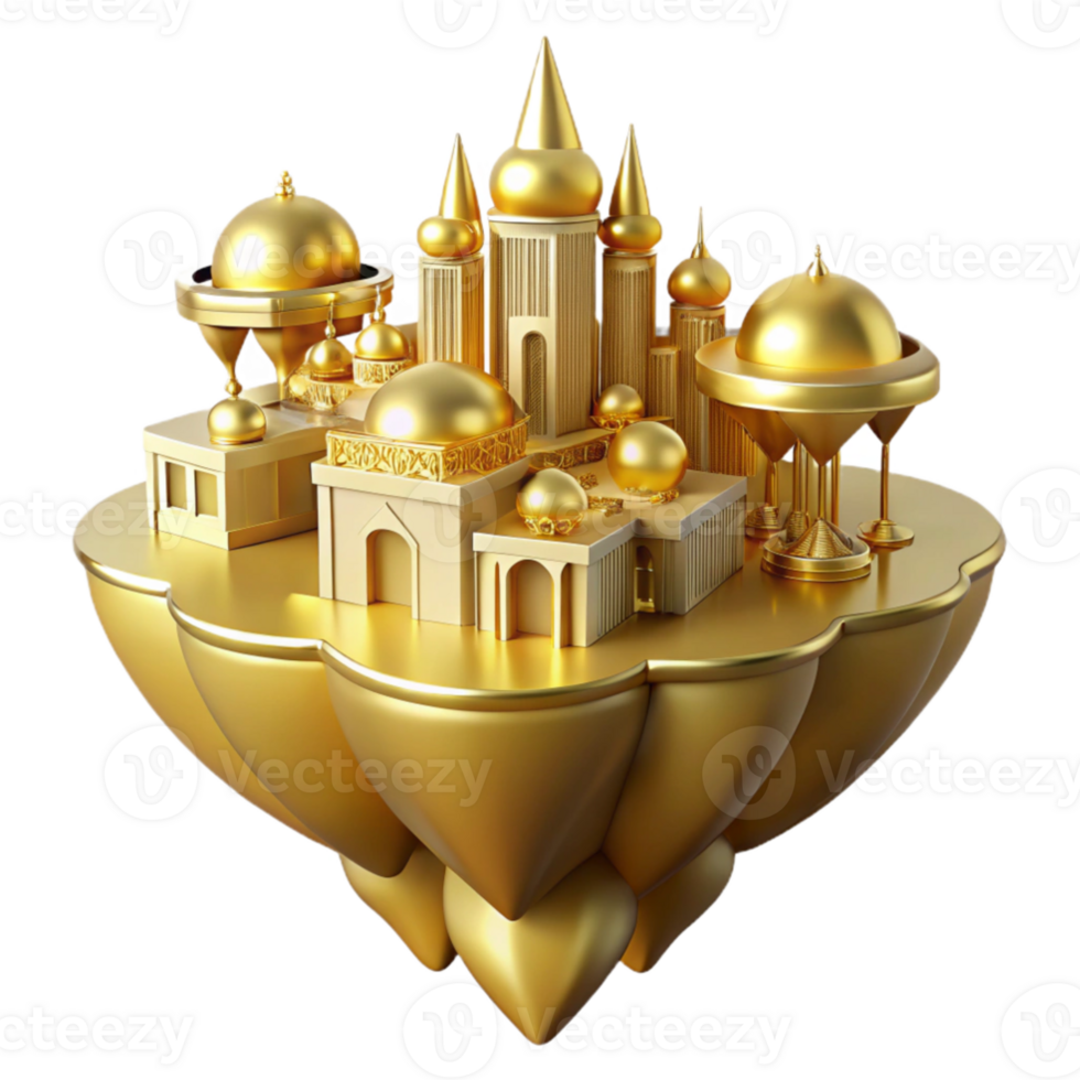 dramatic minimalist Golden City Island 3D Render genuine png