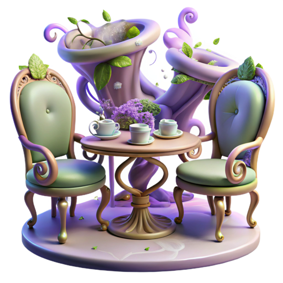 elegant contemporary Whimsical Tea Party Fantasy Garden Setting professional png