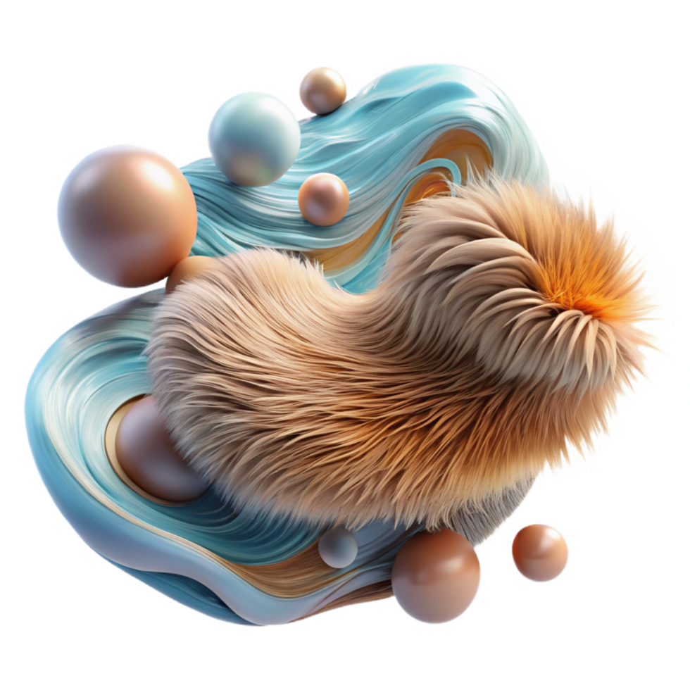 dramatic rustic Abstract Fur and Fluid Art 3D Render high quality png