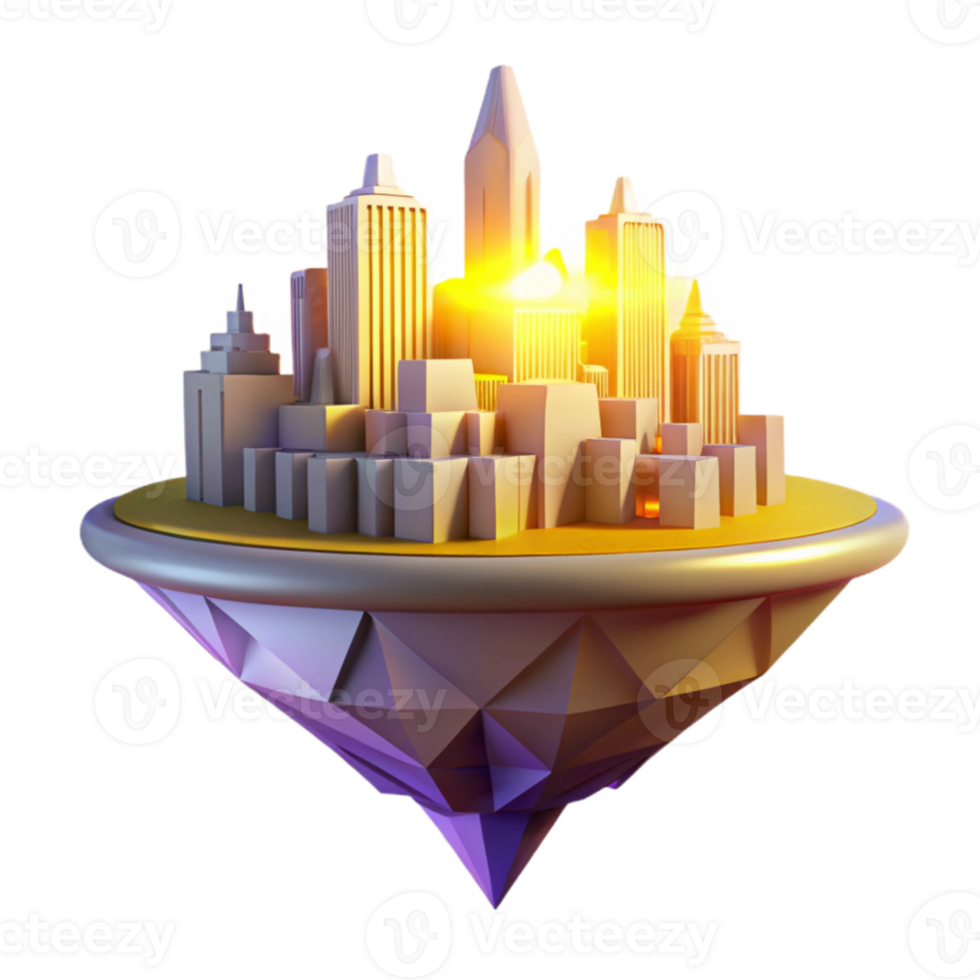 wonderful classic Floating City 3D Render high quality png