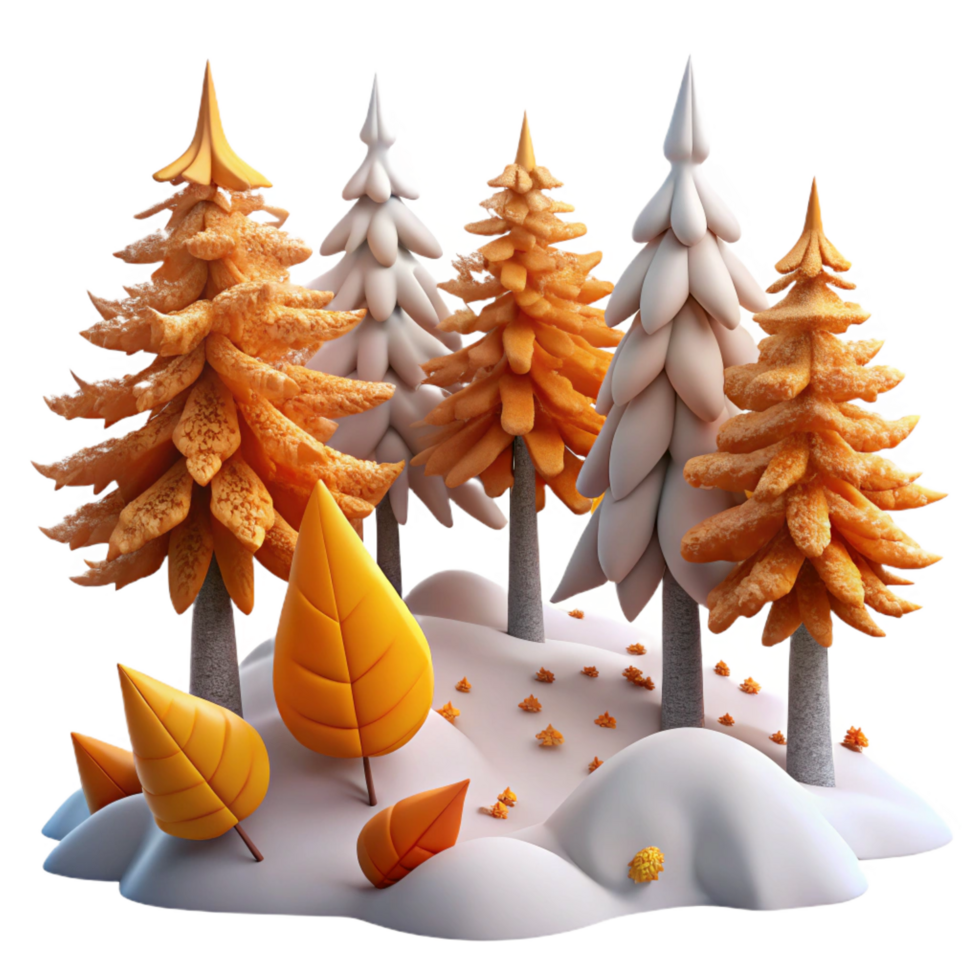 Autumnal Forest in Winters Embrace 3D Render png