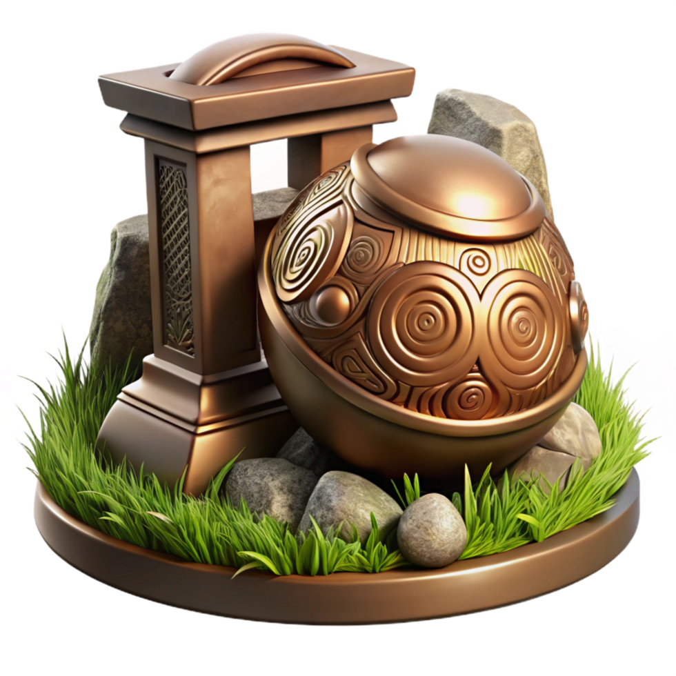 serene minimalist Bronze Orb and Ancient Gateway 3D Render premium png