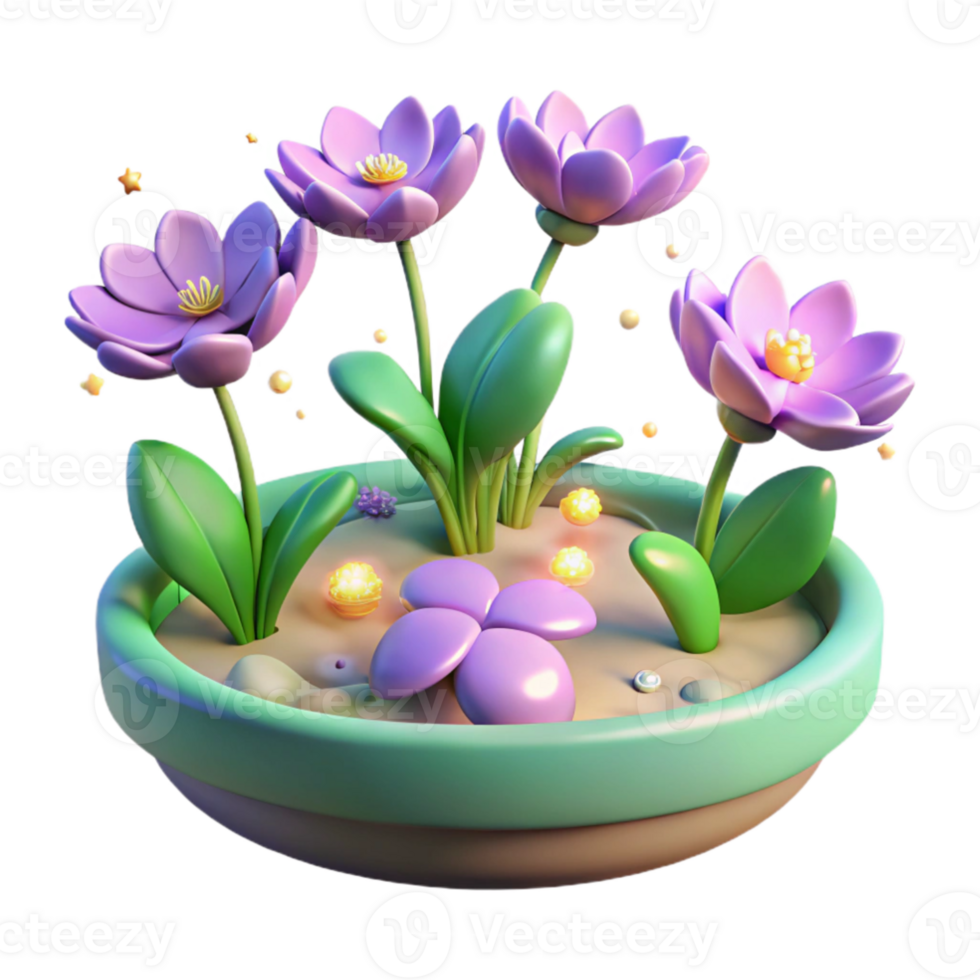 extraordinary modern 3D Render Potted Flowers Illustration authentic png