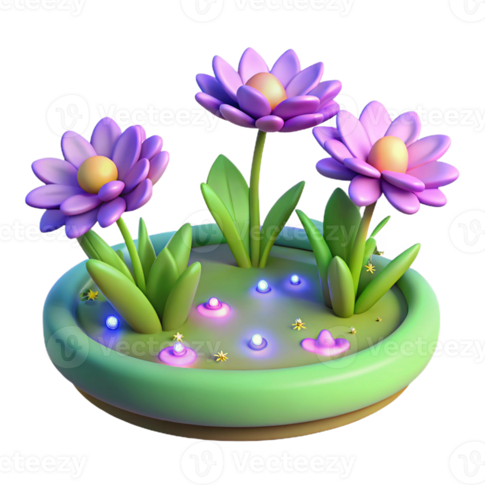 impressive rustic 3D Render of Cute Flower Pot with Glowing Lights 4K png