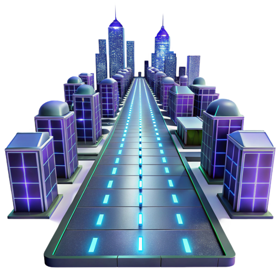 extraordinary traditional Futuristic Cityscape Illuminated Highway and Skyscrapers high quality png