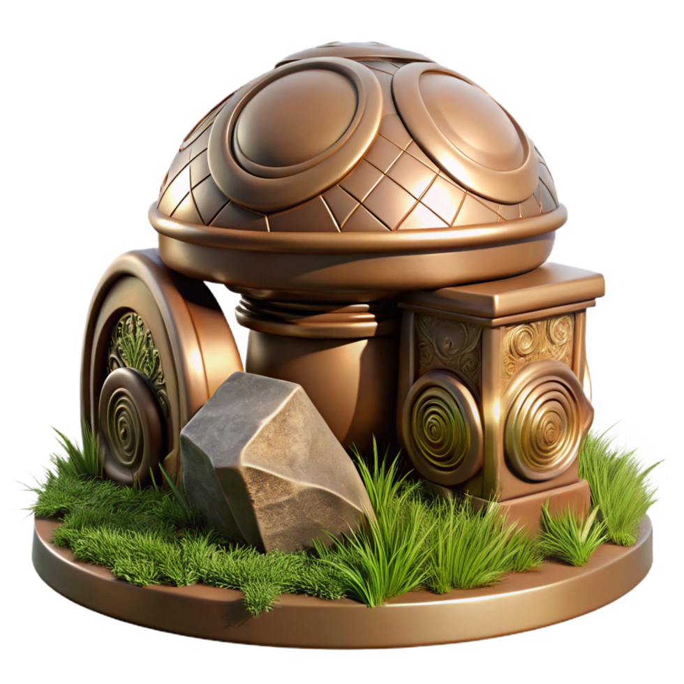 vibrant artistic Bronze Fantasy Structure with Grass and Stone premium png