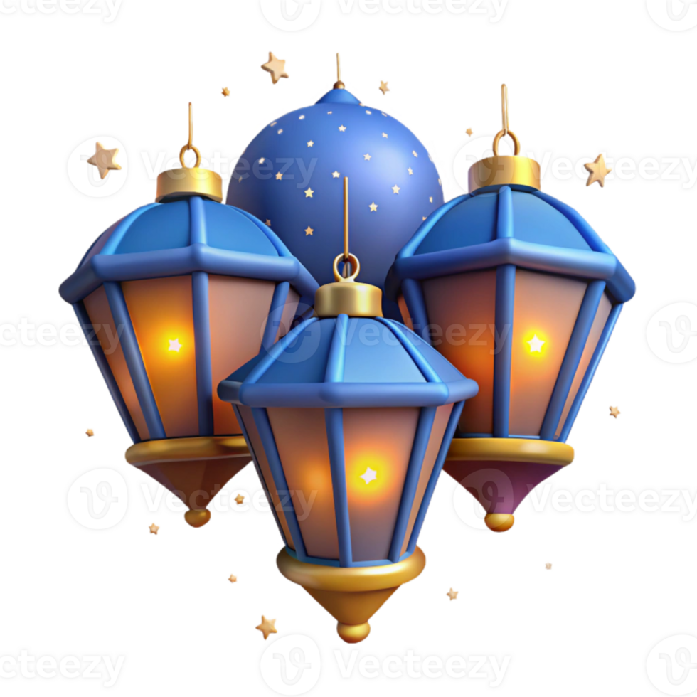 impressive creative 3D Render Blue Lanterns Festive Background authentic png