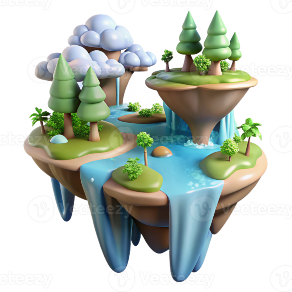 dramatic abstract 3D Cartoon Island Illustration 4K png