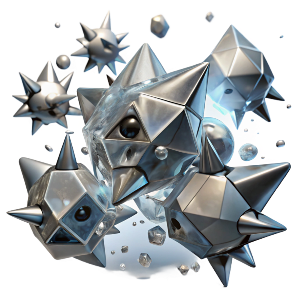 serene classic Metallic Crystal Cluster Abstract 3D Render authentic png