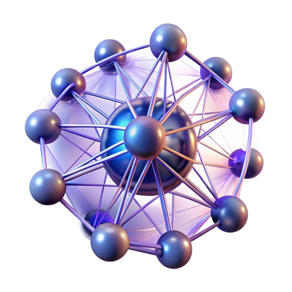 elegant minimalist Abstract 3D Molecular Structure Network, Connections, and Nodes authentic png