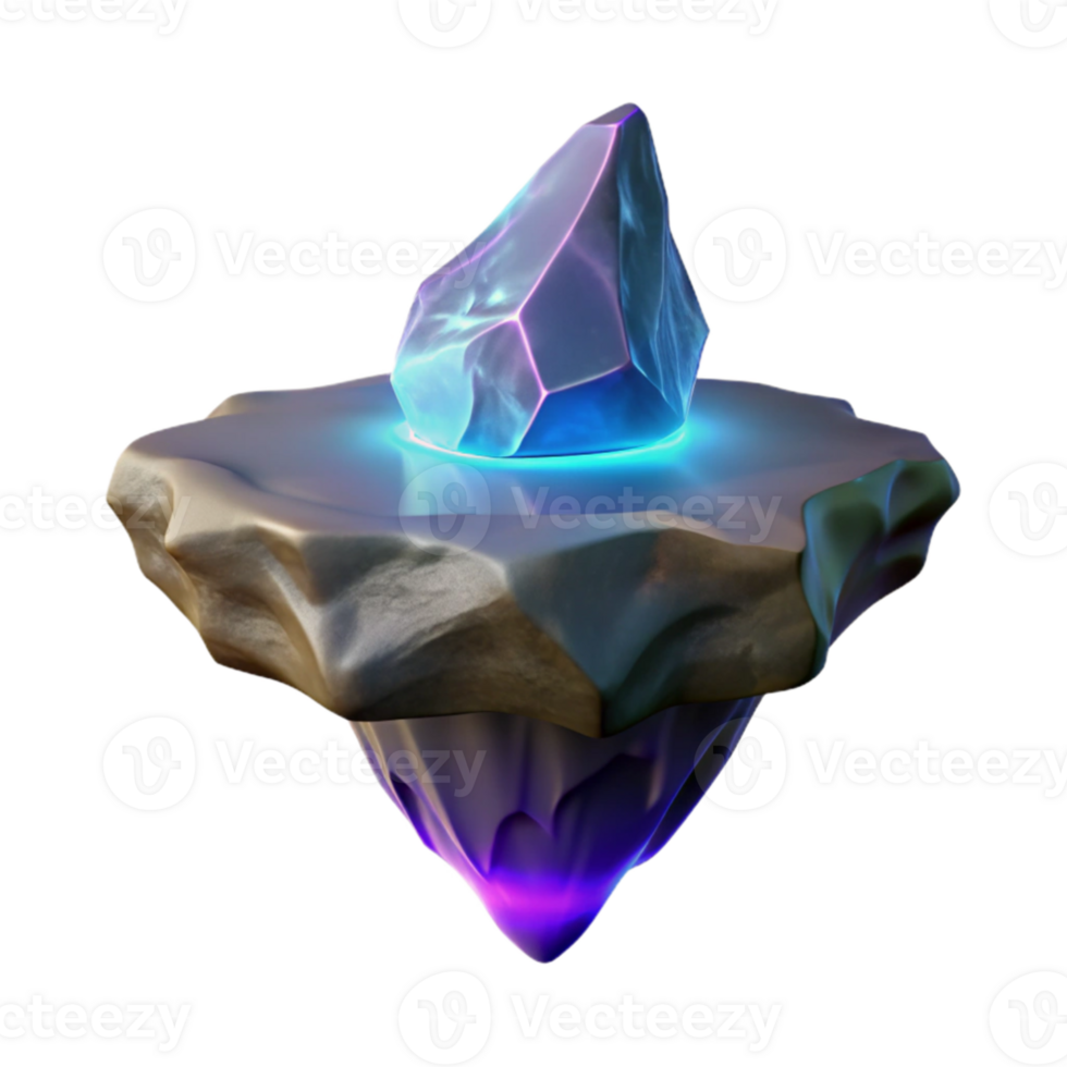 elegant abstract Glowing Crystal on Rock Island 3D Render premium png