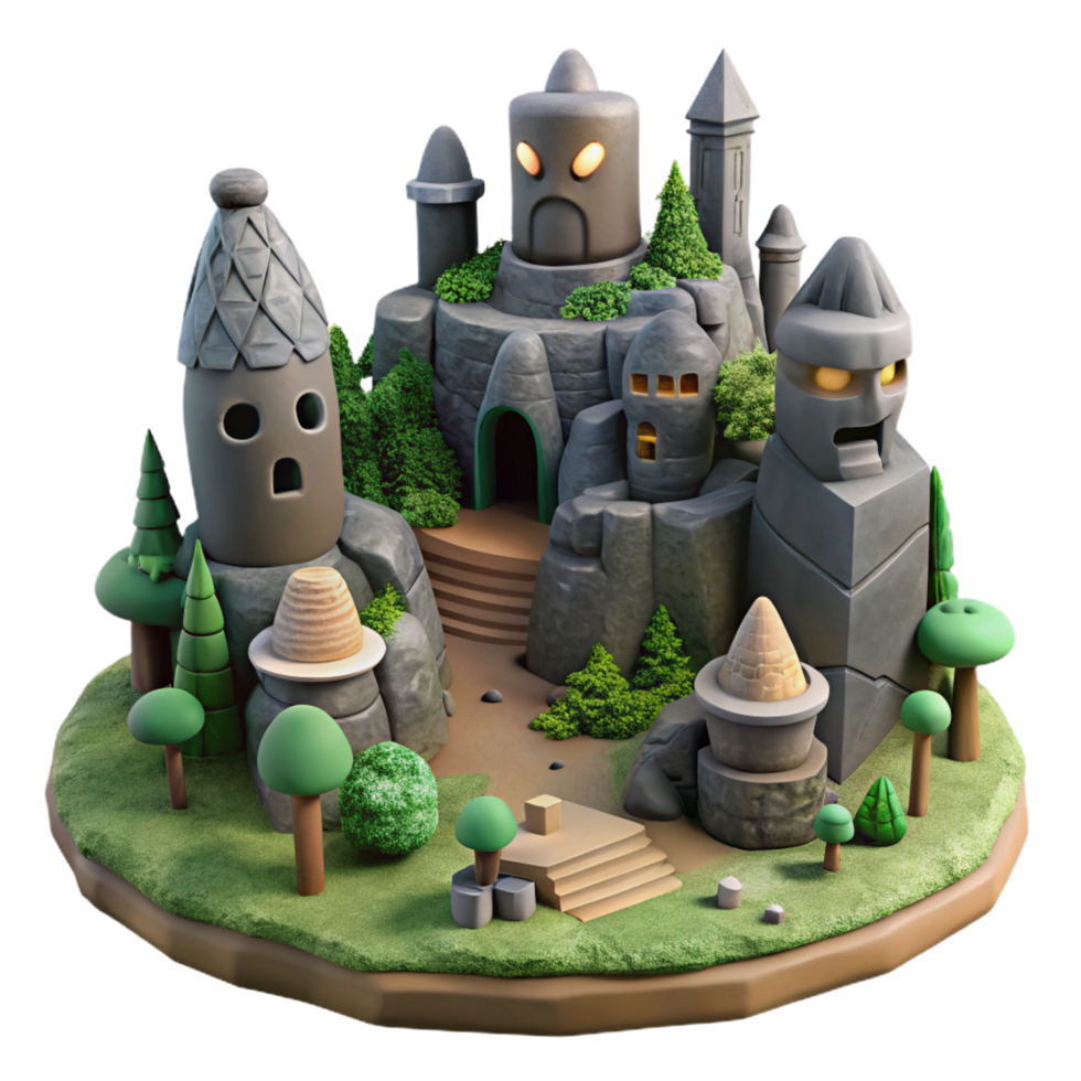 beautiful creative Enchanted Stone Castle Fantasy 3D Render original png