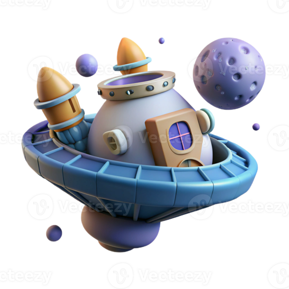 wonderful minimalist 3D Cartoon Spaceship Illustration premium png