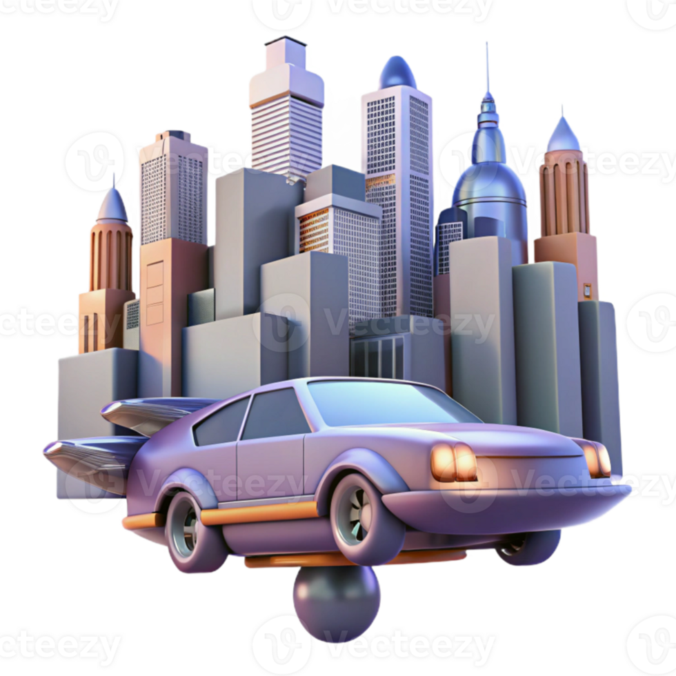 wonderful abstract Futuristic Cityscape with Flying Car 3D Illustration authentic png