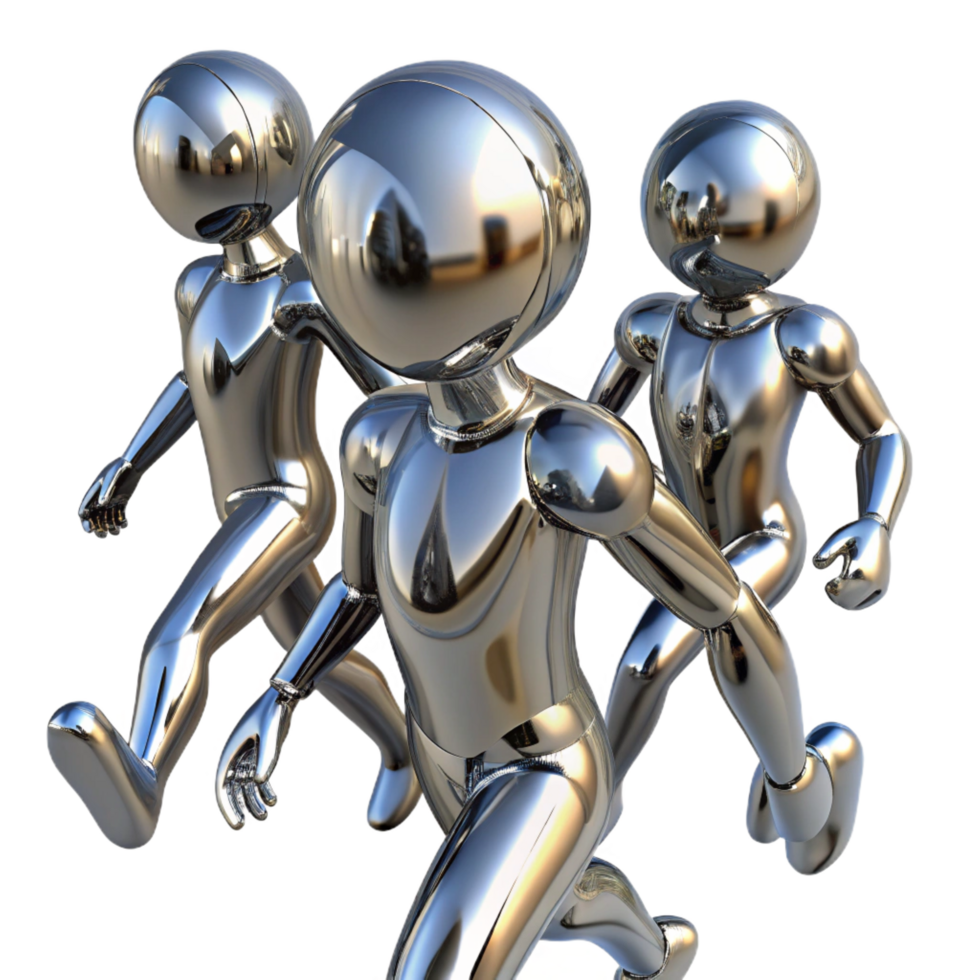 vibrant creative Metallic Figures in Motion A 3D Render of Running Robots exclusive png