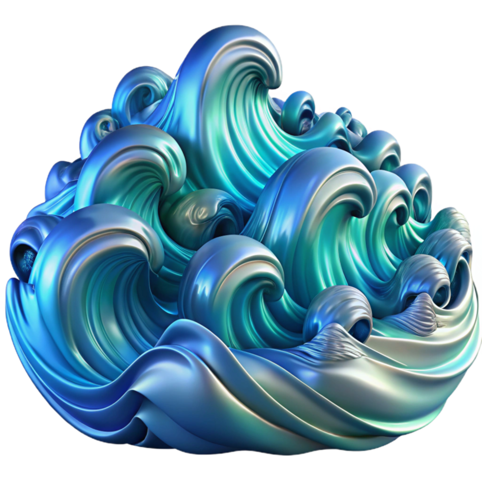 beautiful artistic Abstract Teal Waves 3D Render of Fluid Motion professional png