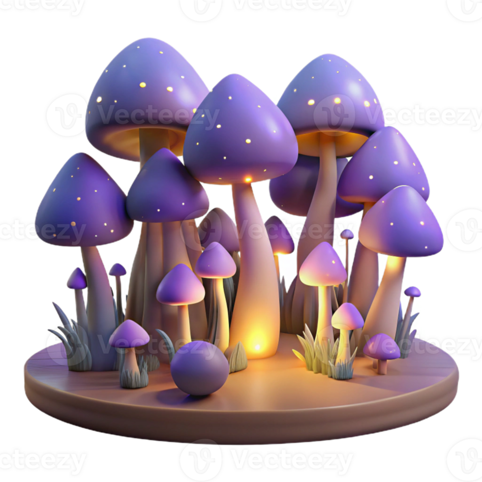 magnificent vintage Enchanted 3D Mushroom Forest Illustration premium png