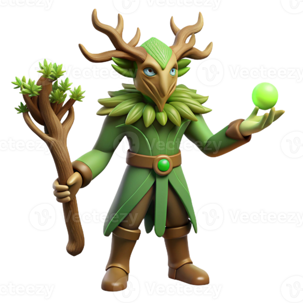 extraordinary traditional Green Forest Druid 3D Render professional png