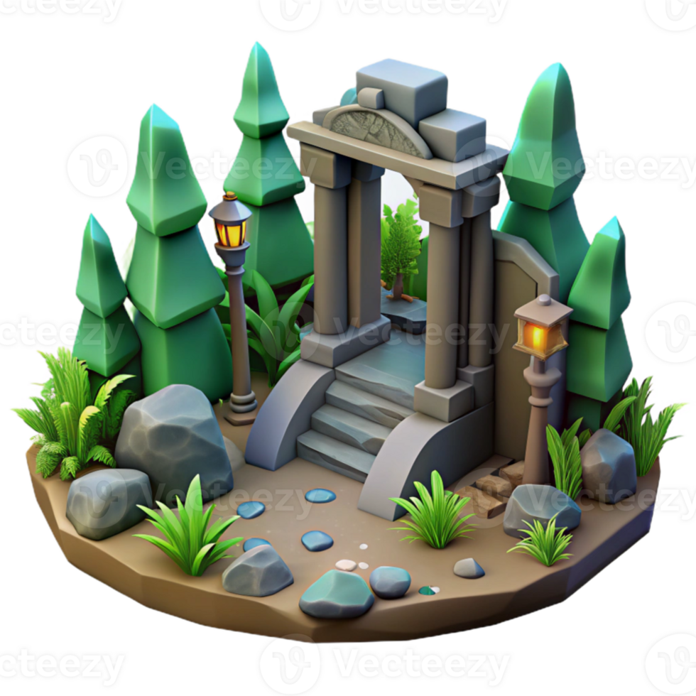 serene minimalist 3D Stylized Stone Archway Game Asset exclusive png