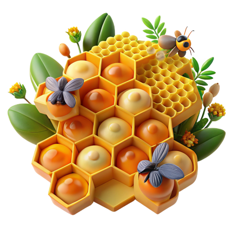 beautiful classic Honeycomb, Bees, and Floral Design A 3D Render original png