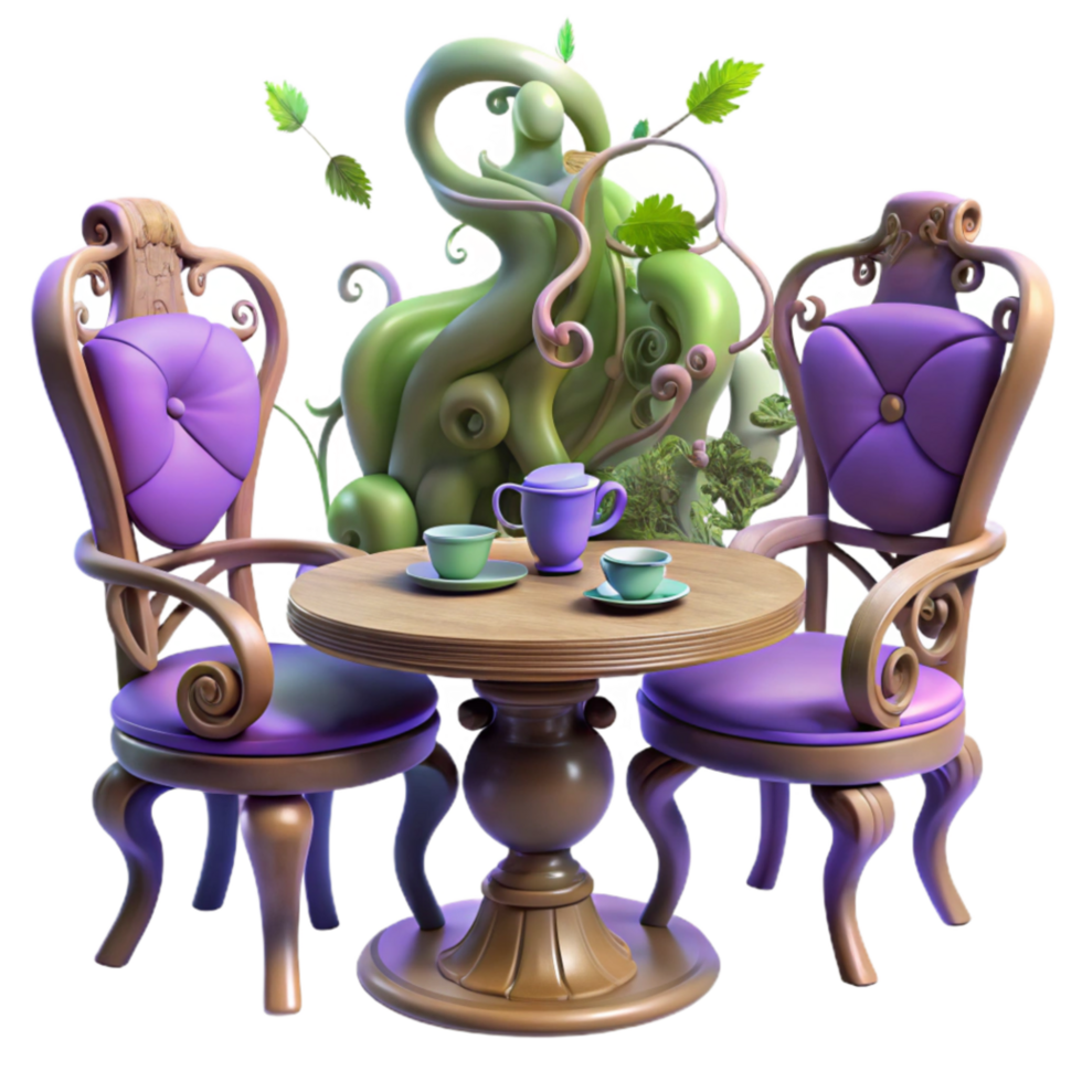 beautiful abstract Whimsical Tea Party Scene with Ornate Chairs premium png