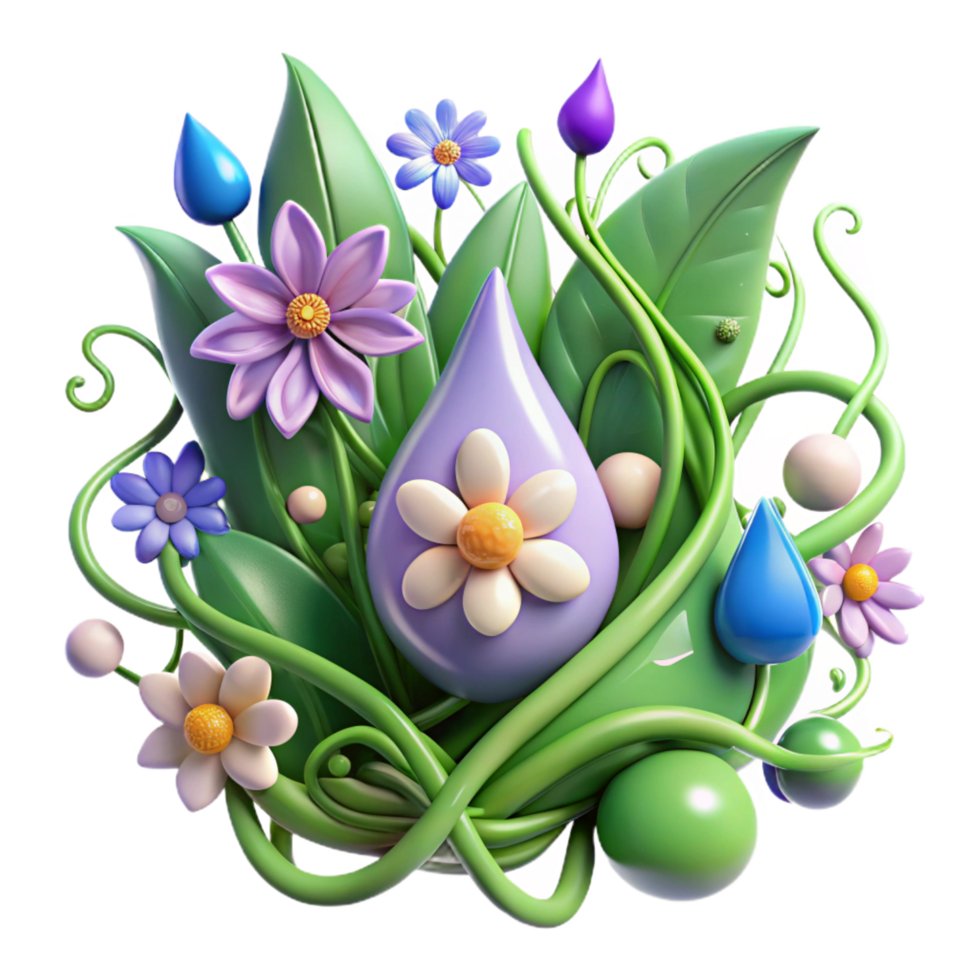 elegant vintage Floral Water Drop 3D Render of Spring Blooms authentic png
