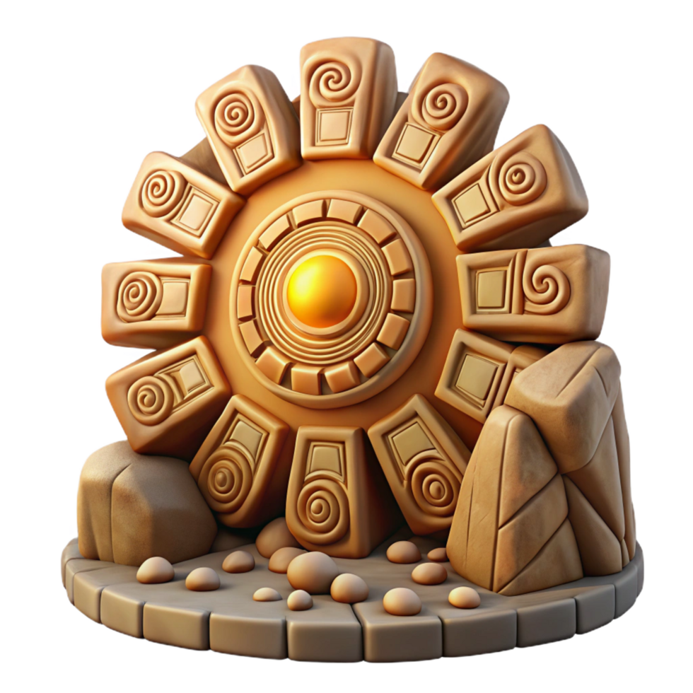 serene traditional Ancient Sunstone Gateway 3D Render of Mystical Artifact original png