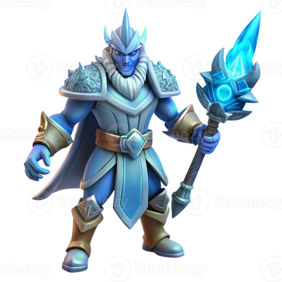 magnificent rustic Ice Mage 3D Render authentic png