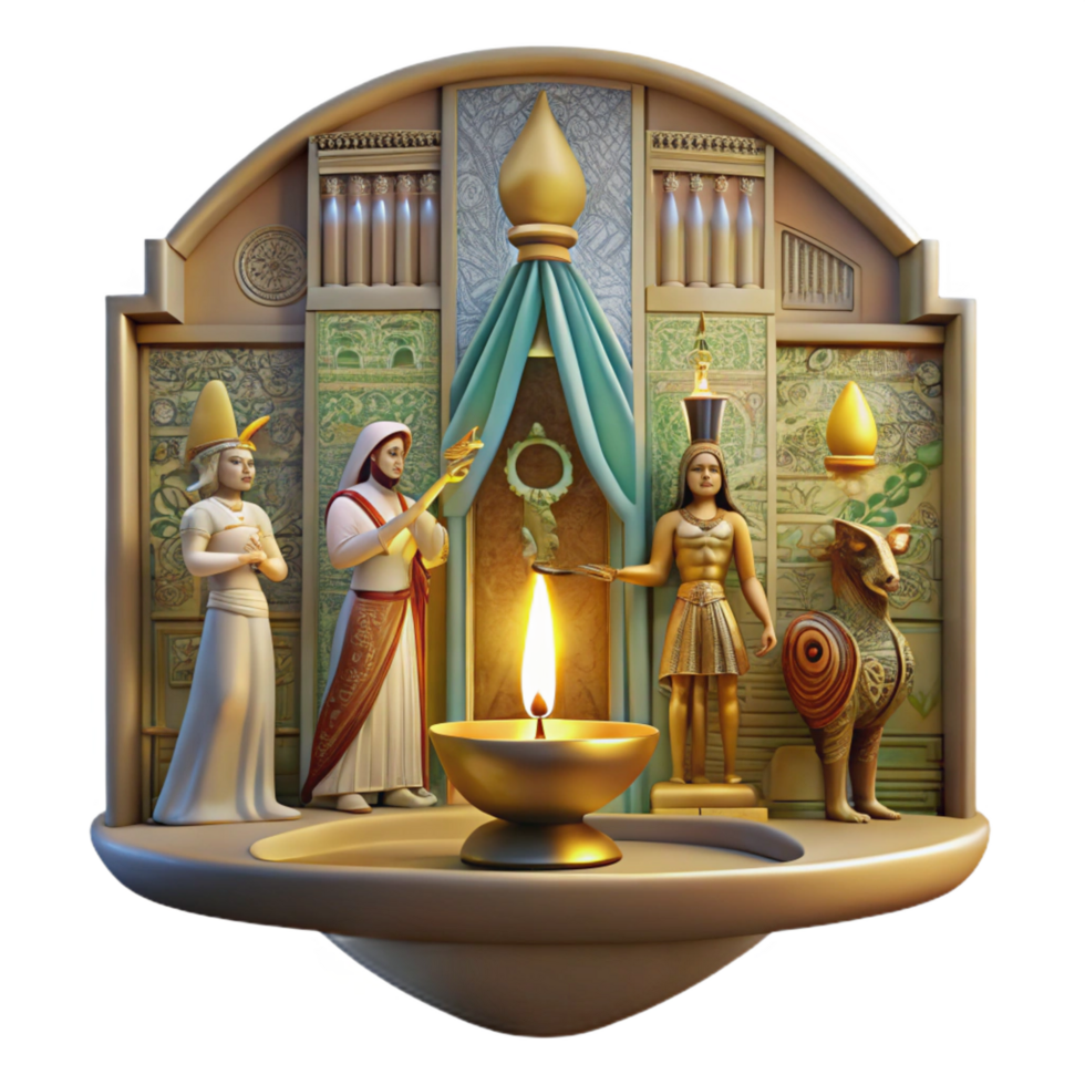 impressive abstract Ancient Ritual Temple Scene with Figures and Offerings 4K png