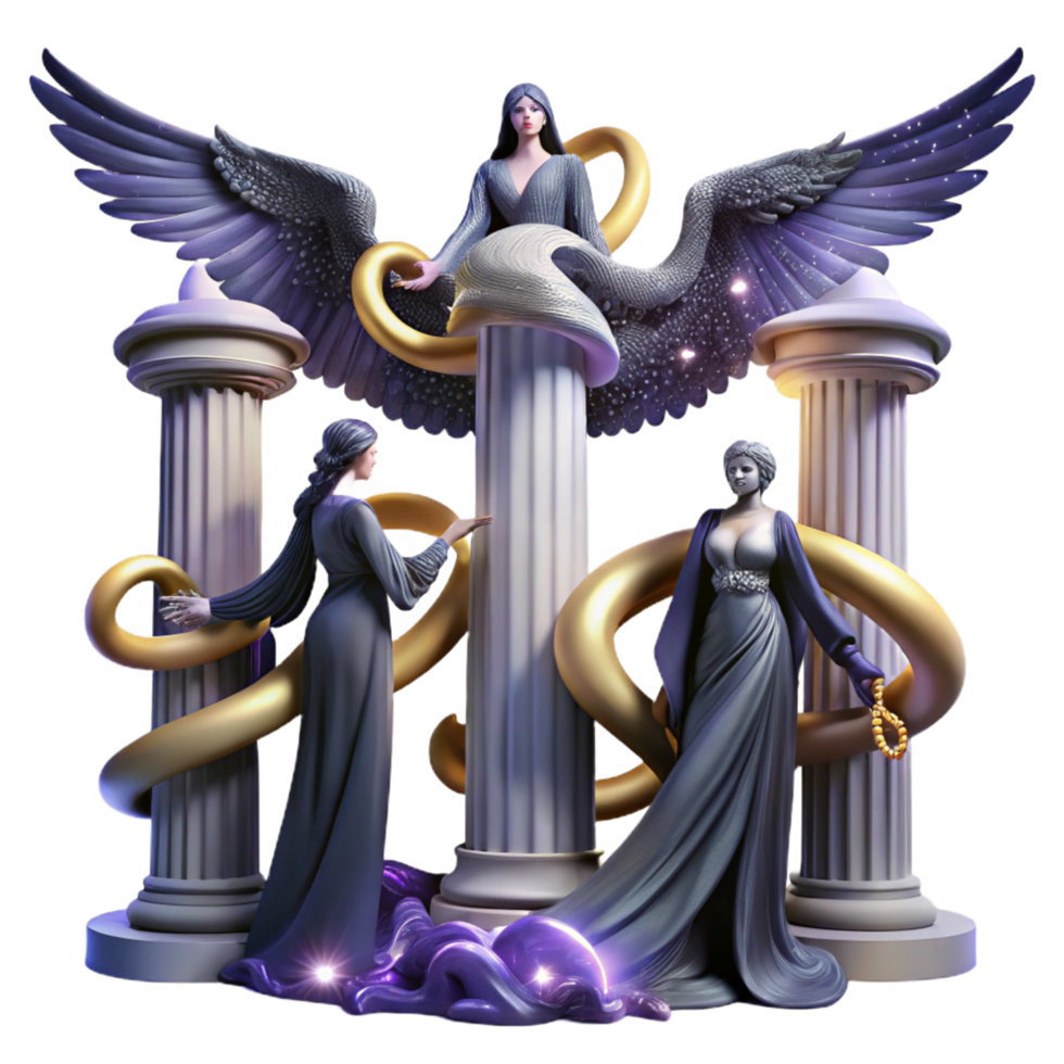 serene abstract Goddesses, Columns, Wings, and Golden Serpent professional png