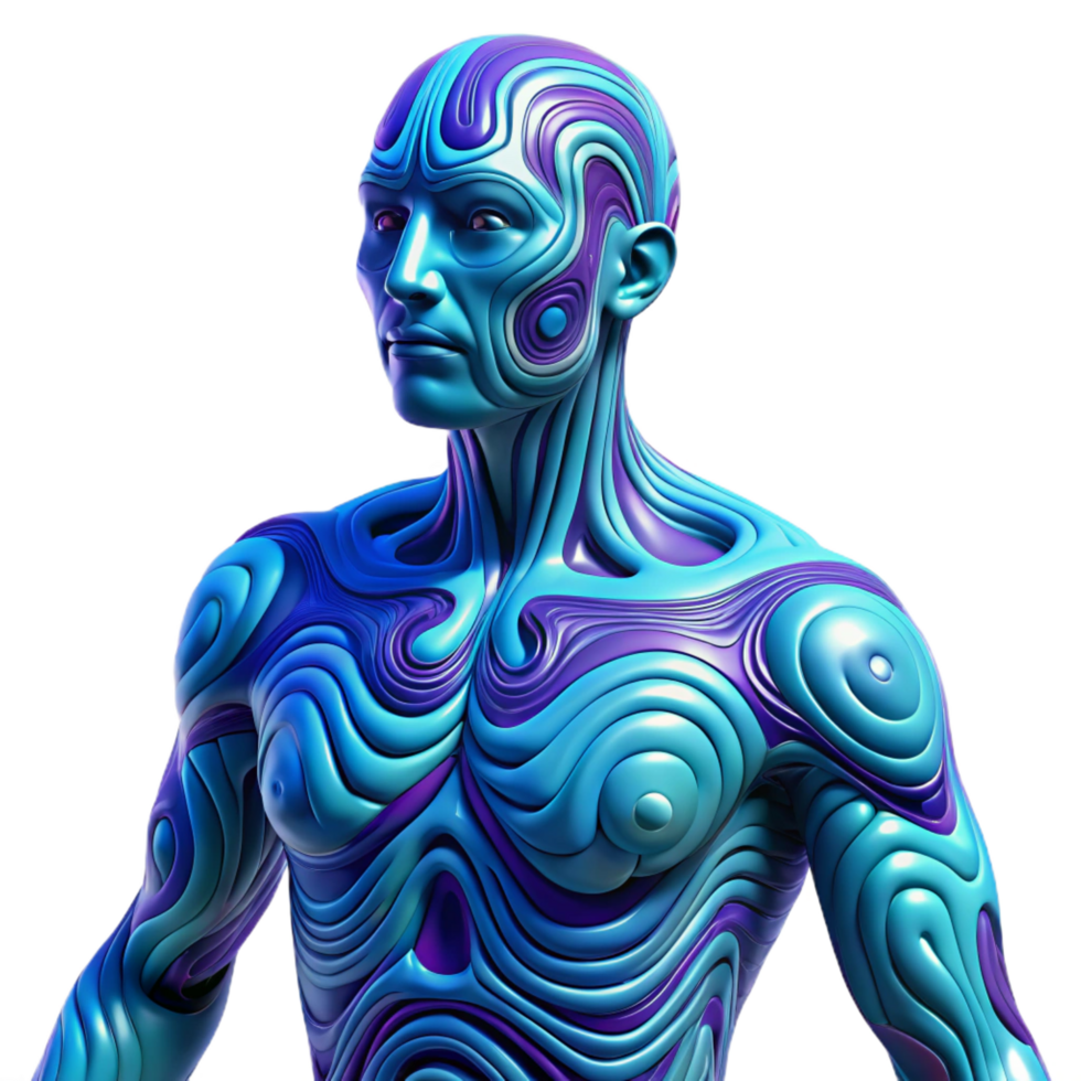 elegant contemporary Abstract Humanoid with Swirling Blue and Purple Patterns high quality png