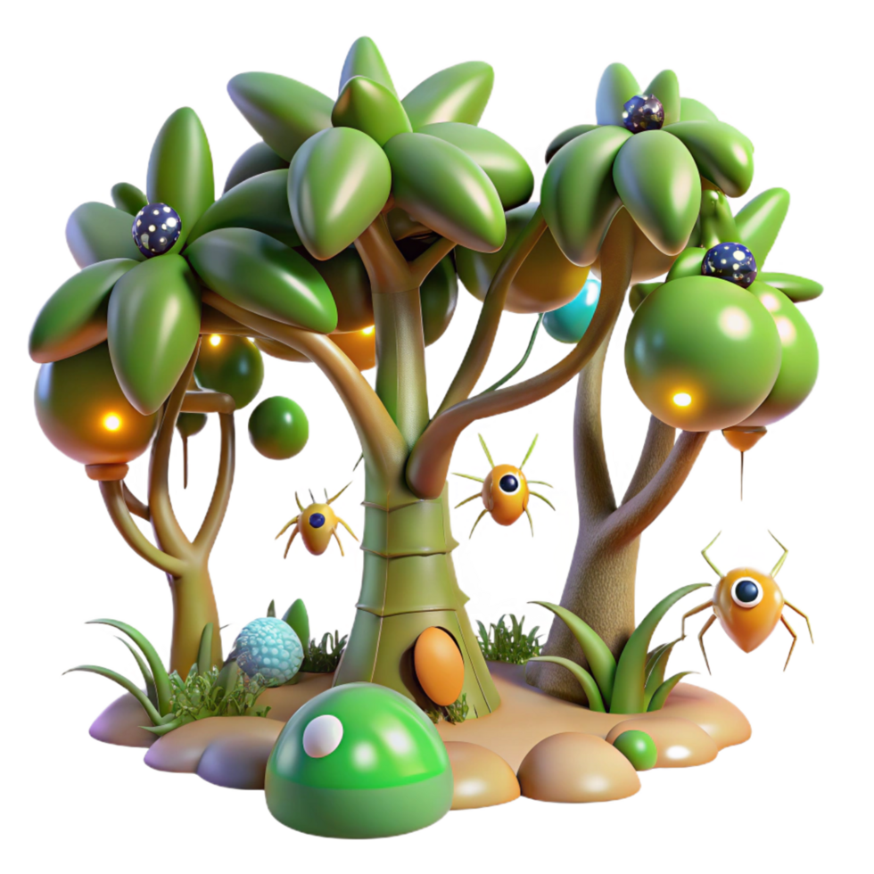wonderful abstract Luminous Fantasy Forest 3D Render of Whimsical Trees and Creatures premium png