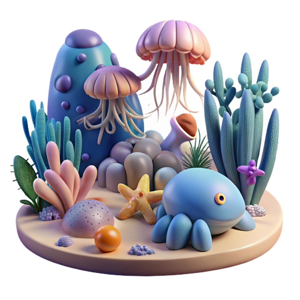 elegant traditional Undersea Creature and Plant Life 3D Render high resolution png