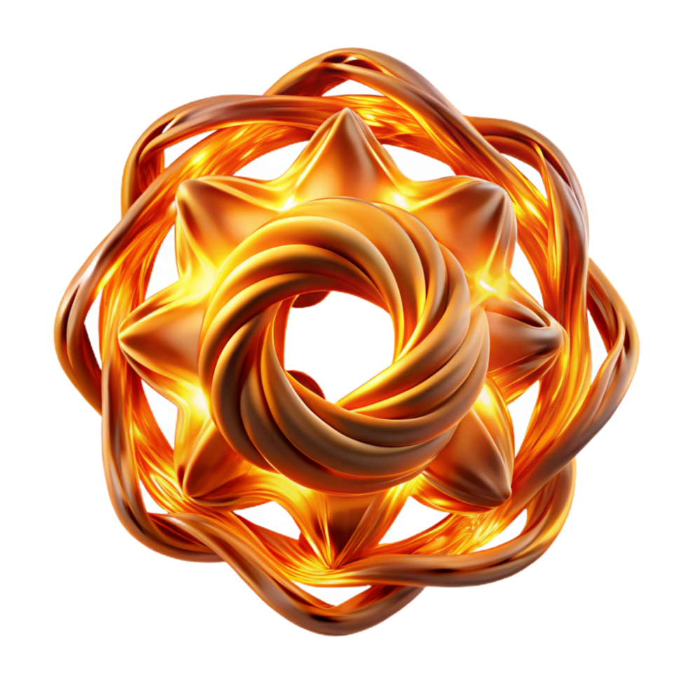 dramatic rustic Golden Abstract Starburst 3D Render of Intricate Knot Design 4K png