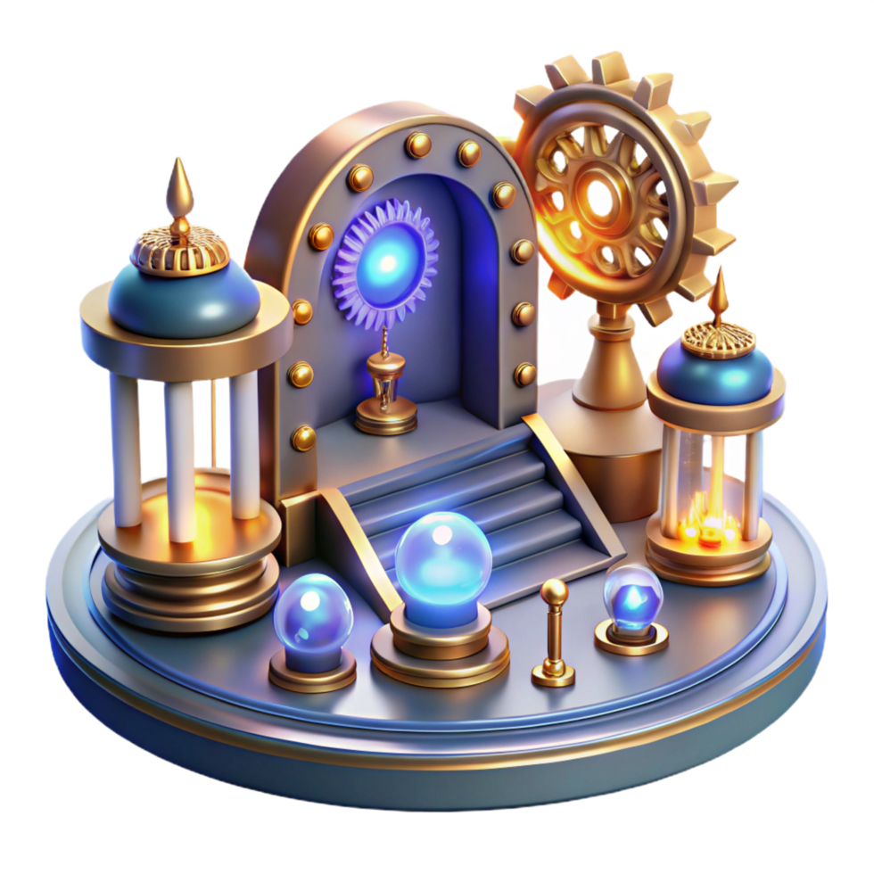 beautiful traditional Mystical Gear Throne Fantasy 3D Render high quality png