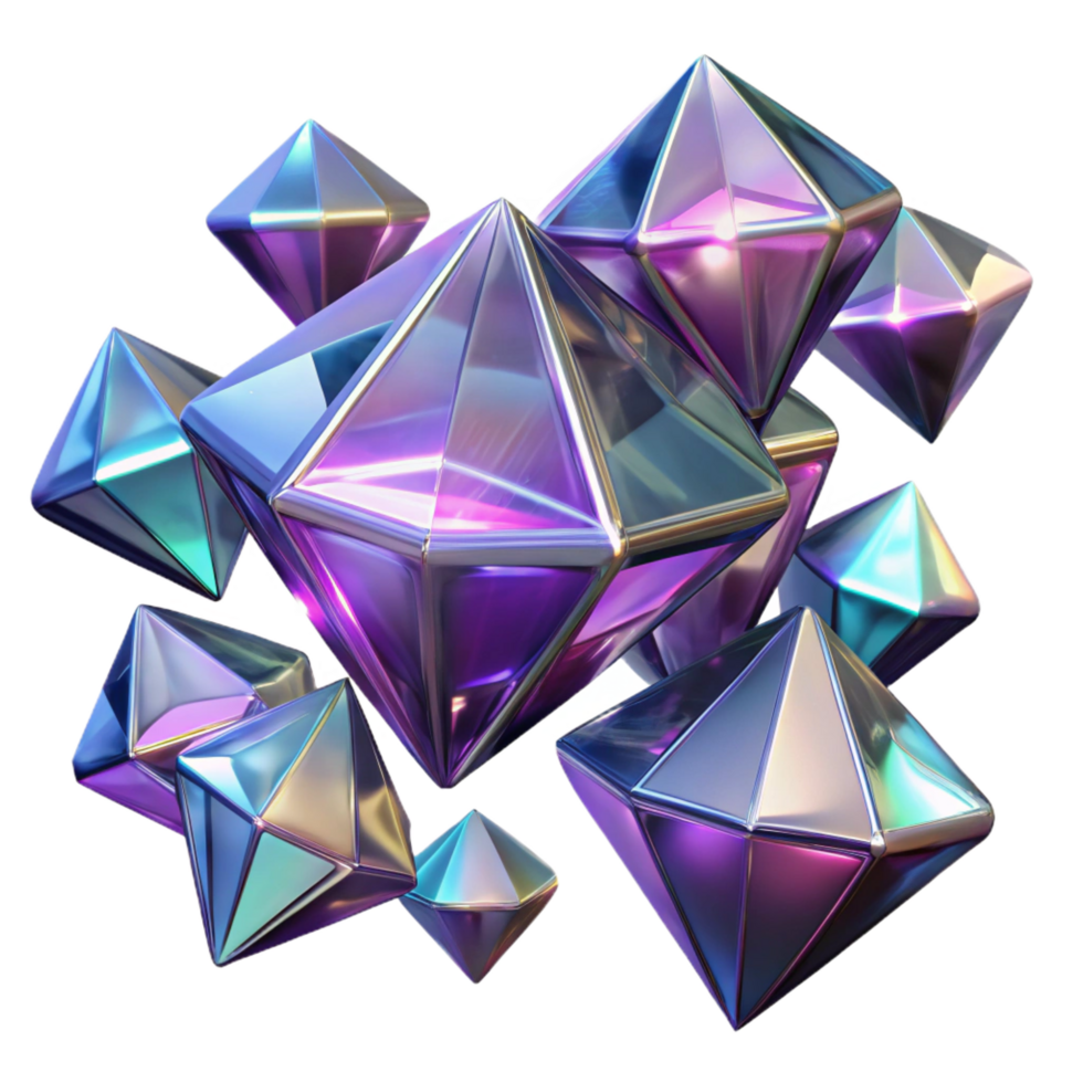 extraordinary minimalist Iridescent Gemstone Cluster 3D Render of Sparkling Crystals high resolution png