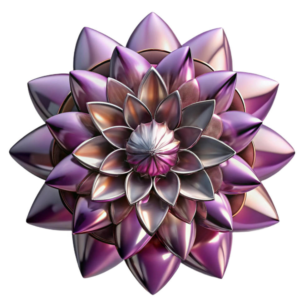 dramatic modern Metallic Flower 3D Render of Abstract Bloom original png