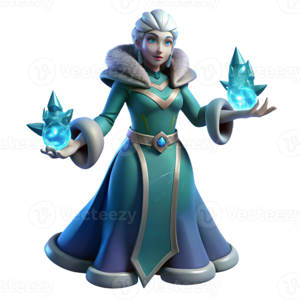 dramatic vintage Ice Queen 3D Render high quality png