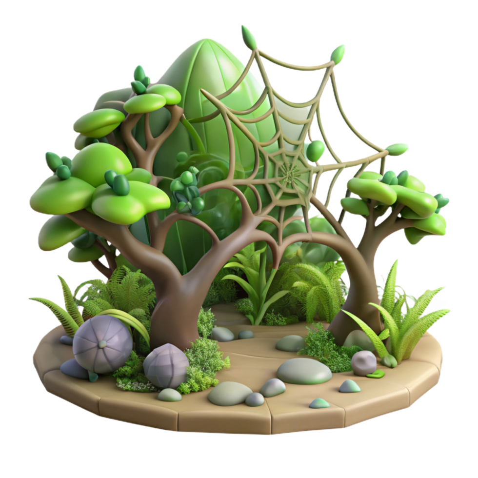 beautiful artistic Enchanted Forest Scene 3D Render of Fantasy Grove premium png
