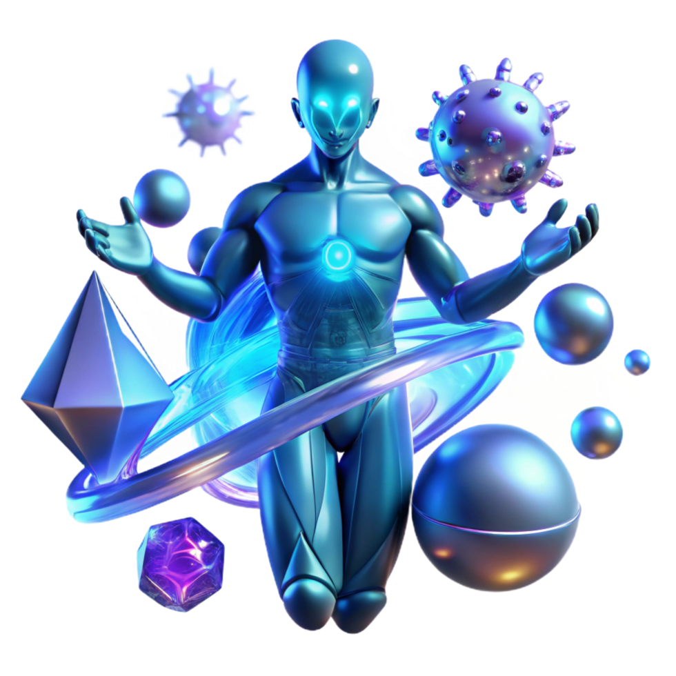 dramatic abstract Cosmic Being Cybernetic Avatar Amidst Celestial Forms authentic png