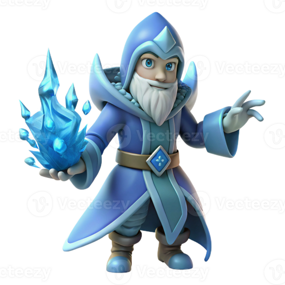 stunning traditional 3D Cartoon Ice Wizard Render authentic png