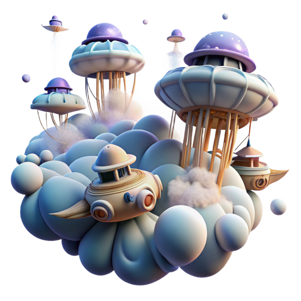 magnificent contemporary Submarine Flying Saucers in Cloudland high quality png